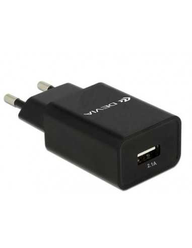 Carica Batterie Devia da muro 2.1 A. 1 uscita USB 10.5W Nero