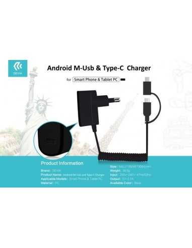 Caricabatteria con Adattatore M-Usb e Usb Type-C 2.1 Amper