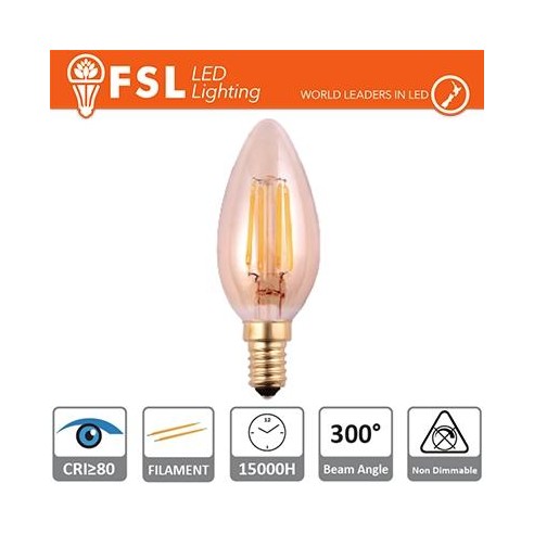 Lampada Oliva Filamento Ambra - 2W 2200K E14 180LM