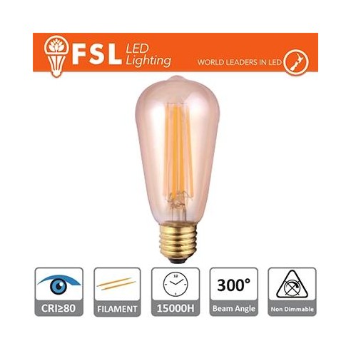 Lampada Edison Filamento Ambra - 6W 2200K E27 650LM