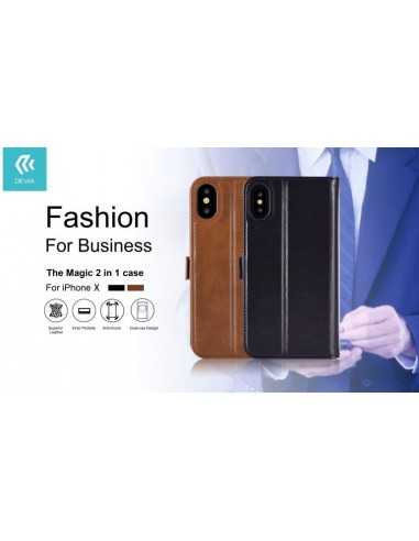 Cover in Pelle con Porta Documenti Magic per iPhone X Nera