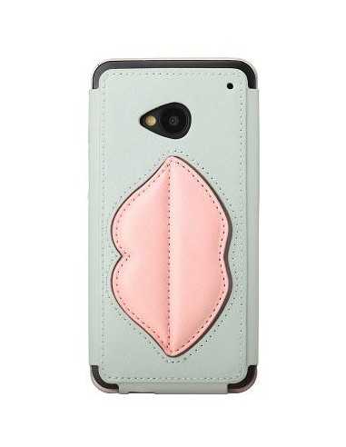 Cover Rock Bacio Monroe in pelle per htC one M7 Grigio Chiar