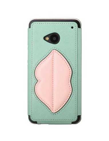 Cover Rock Bacio Monroe in pelle per htC one M7 Verde Chiaro