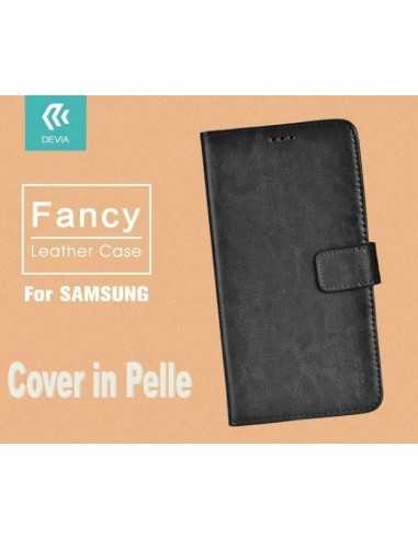 Cover a Libro in Vera Pelle Nera Fancy per Samsung Galaxy S7