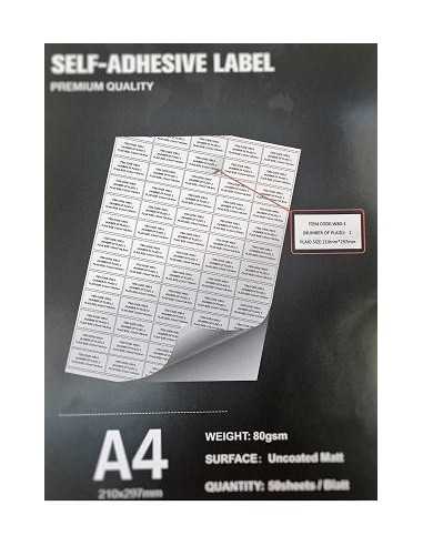 40x20cm 50Sheet Matt-Self adhesive A4/80g (65 labels/Sheet)
