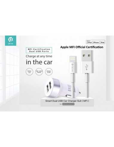 Suit Carica Auto + Cavo Lightning per Apple Certificato MFI